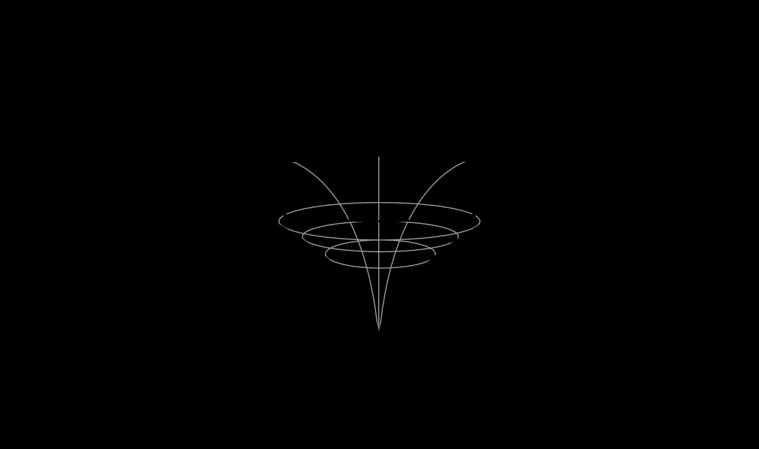 Animated revolving 3D wireframe hyperboloid structure.