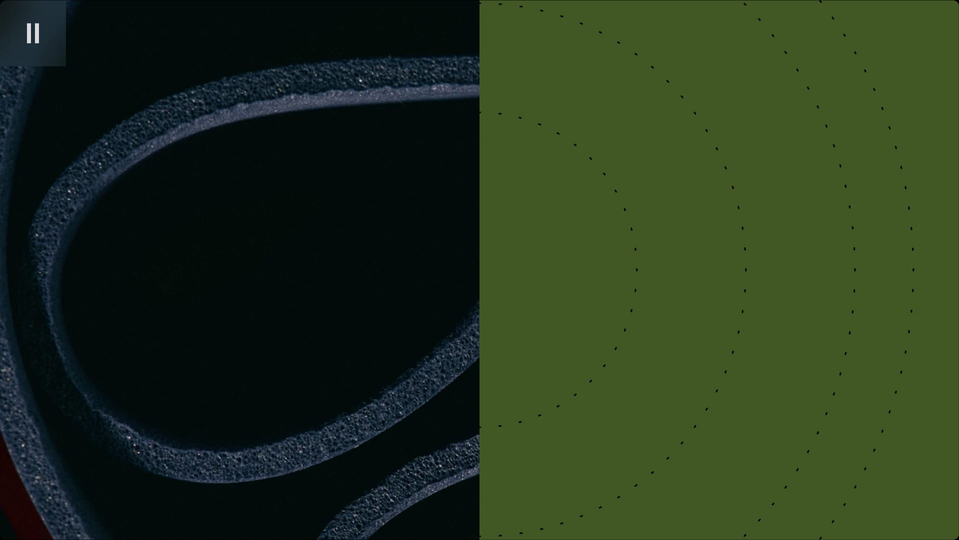 Close-up of foam weatherstripping on a black surface, with a green background featuring dotted contour lines.