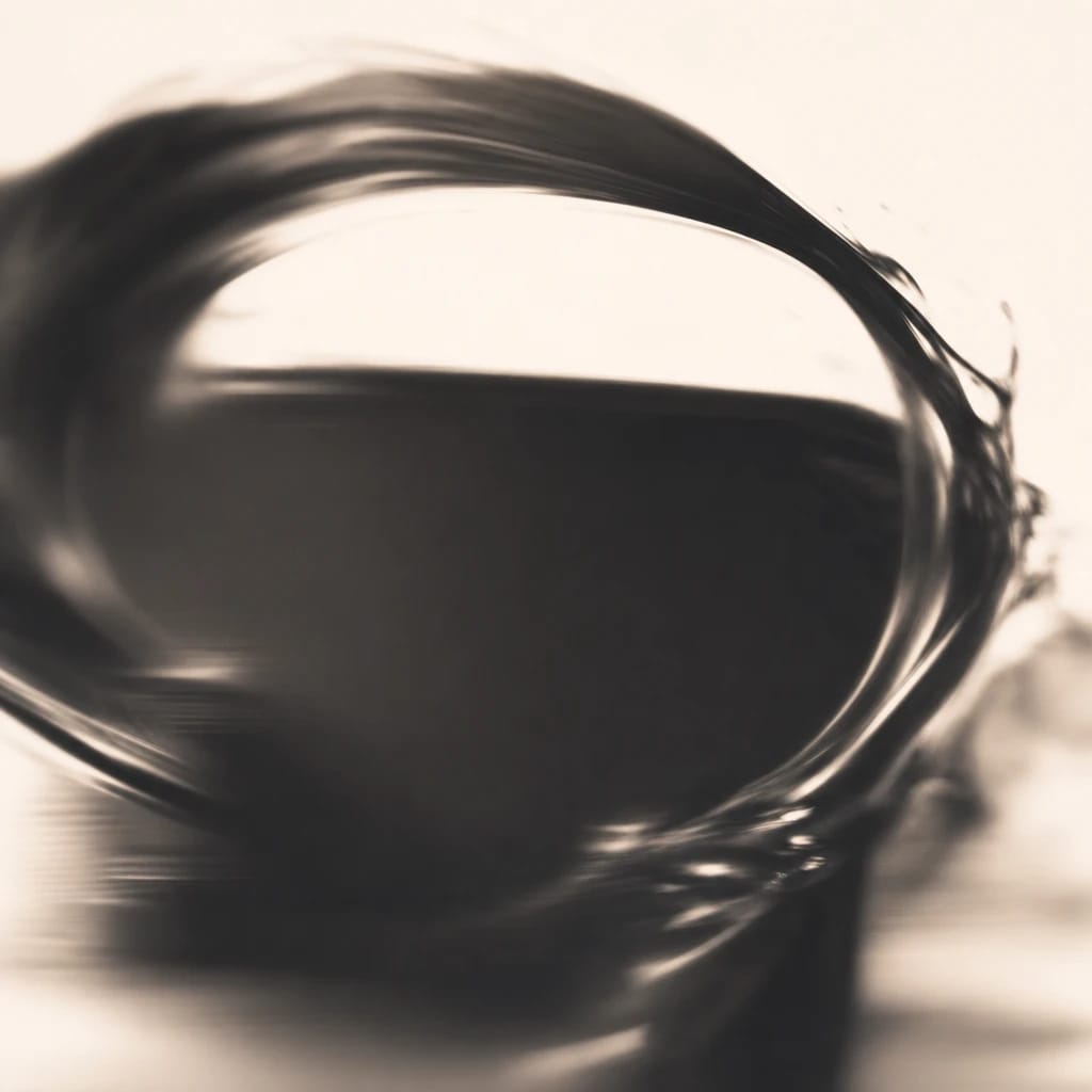 Stylized scene featuring sleek, flowing liquid arch over product box, rendered in off-white, gray