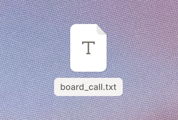 Text file icon labeled "board_call.txt" on a textured background.
