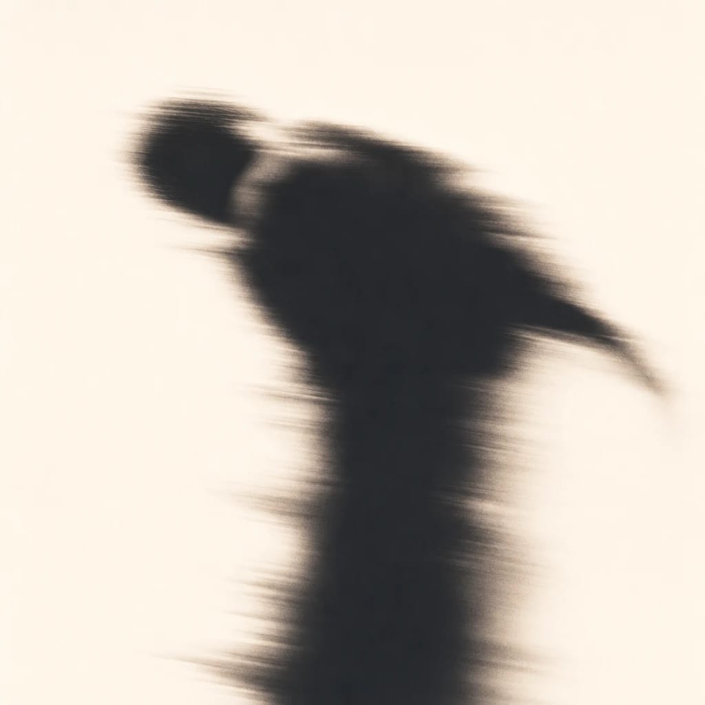 Stylized scene featuring confident raised hand gripping a microphone, rendered in off-white, blue