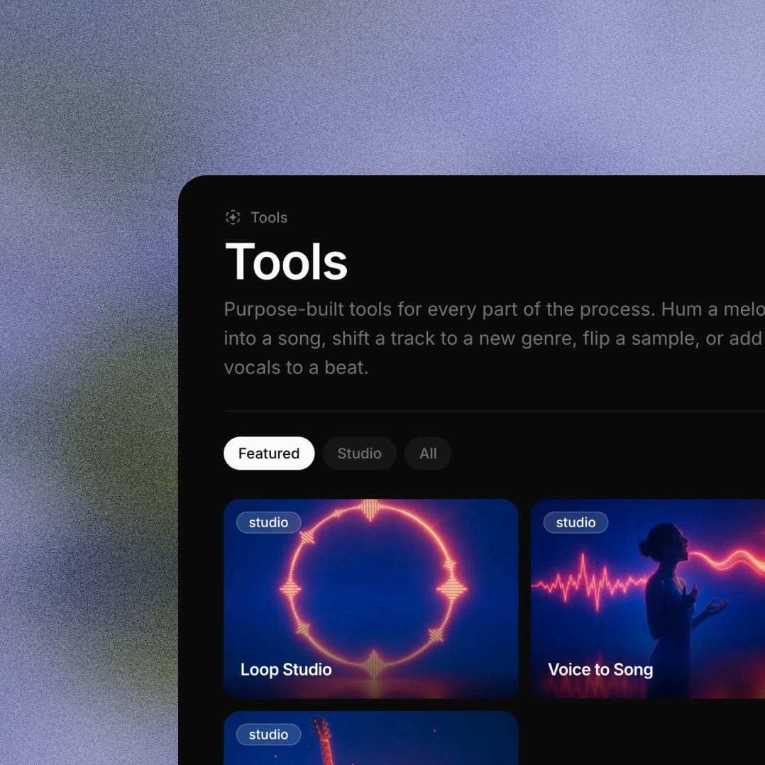 Music tool interface with options for Loop Studio and Voice to Song.