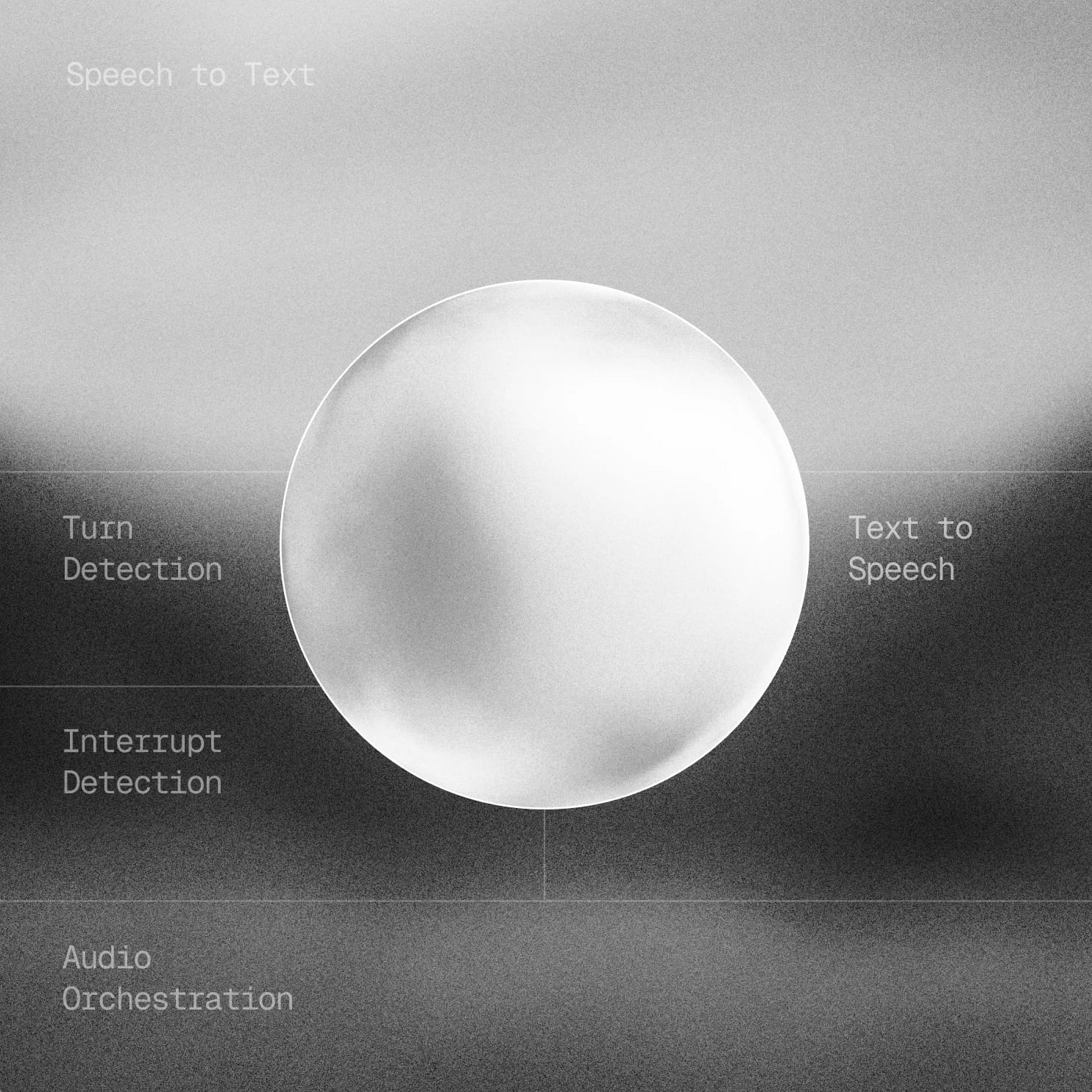 Abstract design with a sphere, related to speech technology concepts like text-to-speech and turn detection.