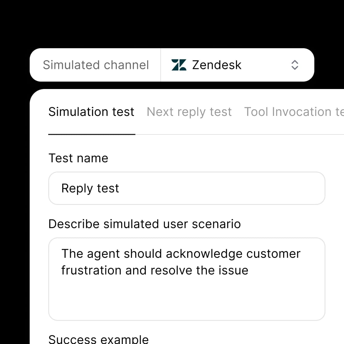 Zendesk simulation test setup with a focus on resolving customer issues.