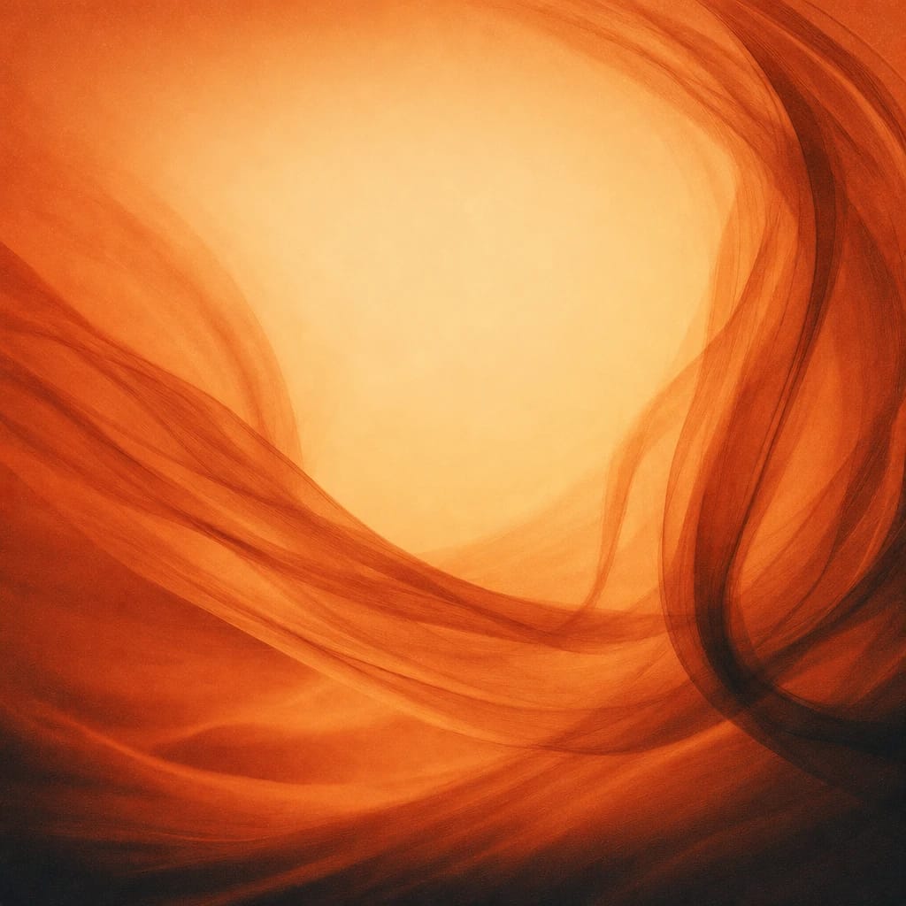 Stylized scene featuring dynamic upward-swirling ribbon, rendered in burnt orange #C94A18